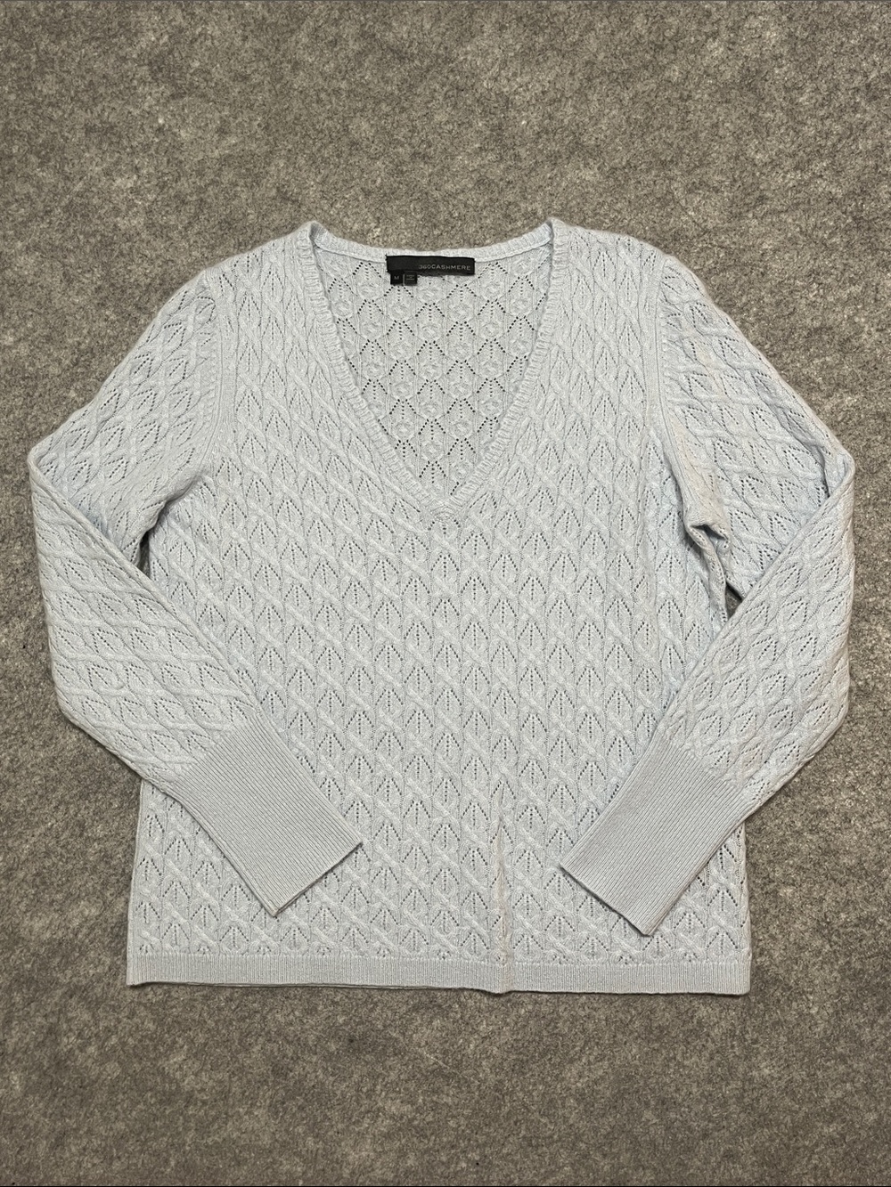 360 Cashmere Pale Blue Pointelle V-Neck Sweater